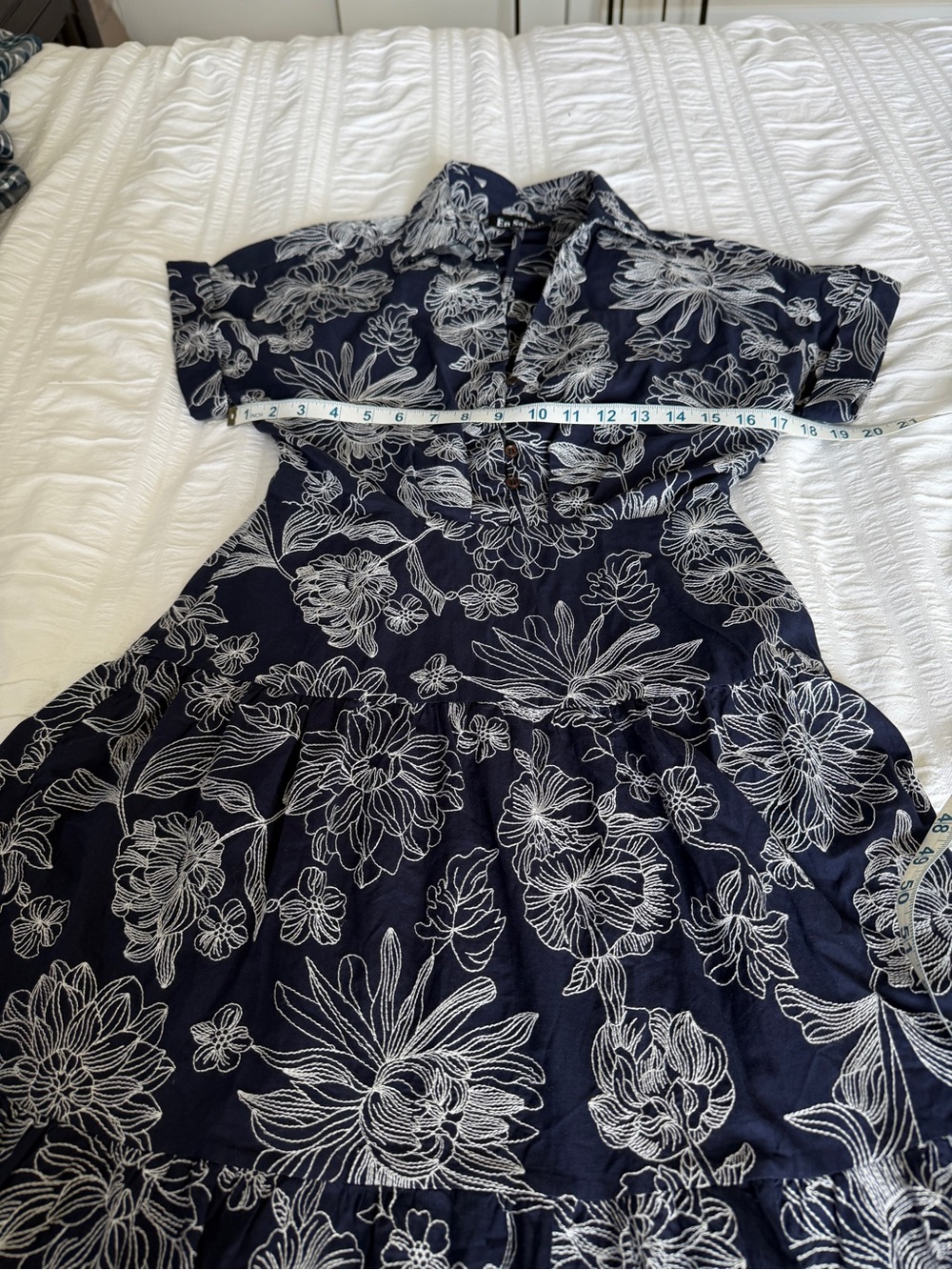 En Saison Blue White Floral Embroidered Tiered Midi Dress 100% Cotton Sz S - Picture 5 of 8